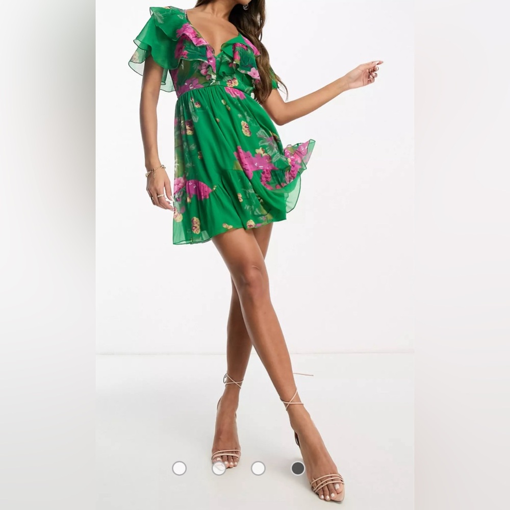ASOS DESIGN v front v back ruffle mini dress, size 10. *Like New*